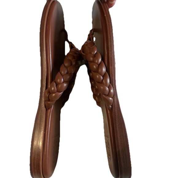 Tory Burch Braided Benton Womens 7.5M Brown Leather Thong Flat Sandals 88492 - Picture 8 of 11